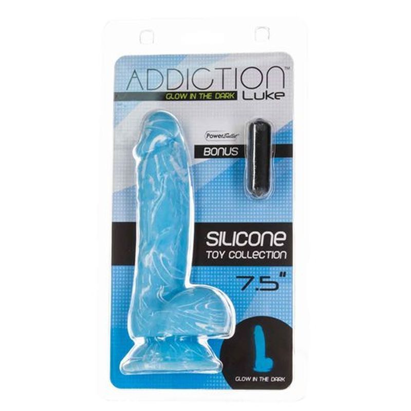 Luke 7.5in Glow in the Dark Dildo w Balls Blue-87519
