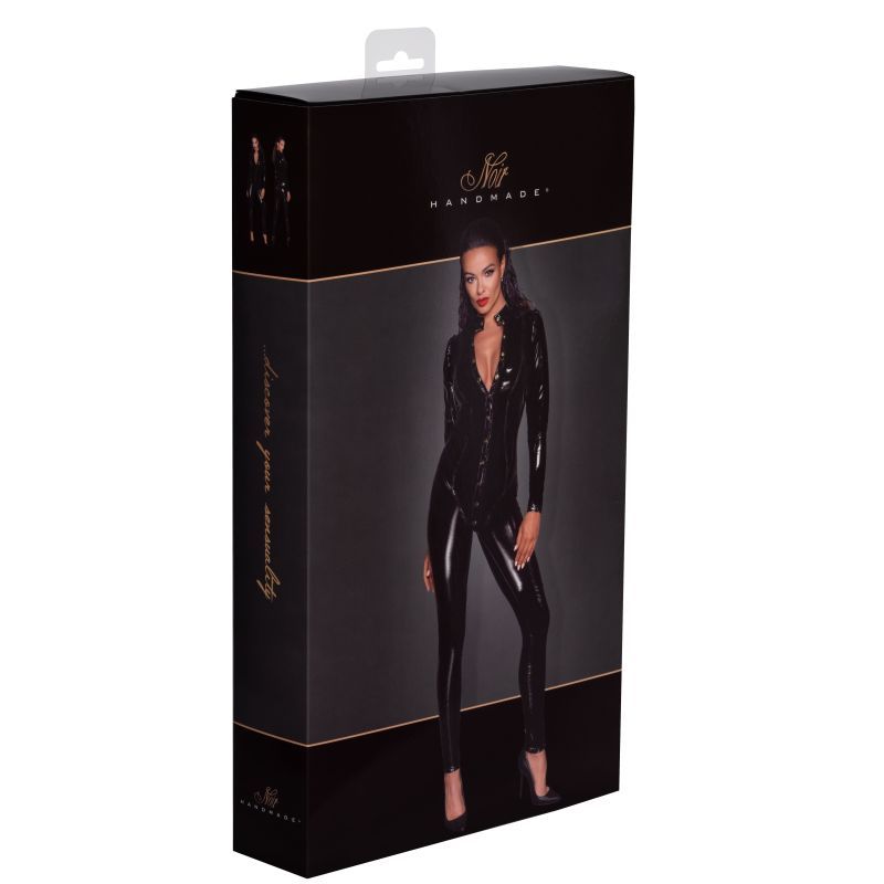 Long Button Up PVC Overall-F247-BLK-L