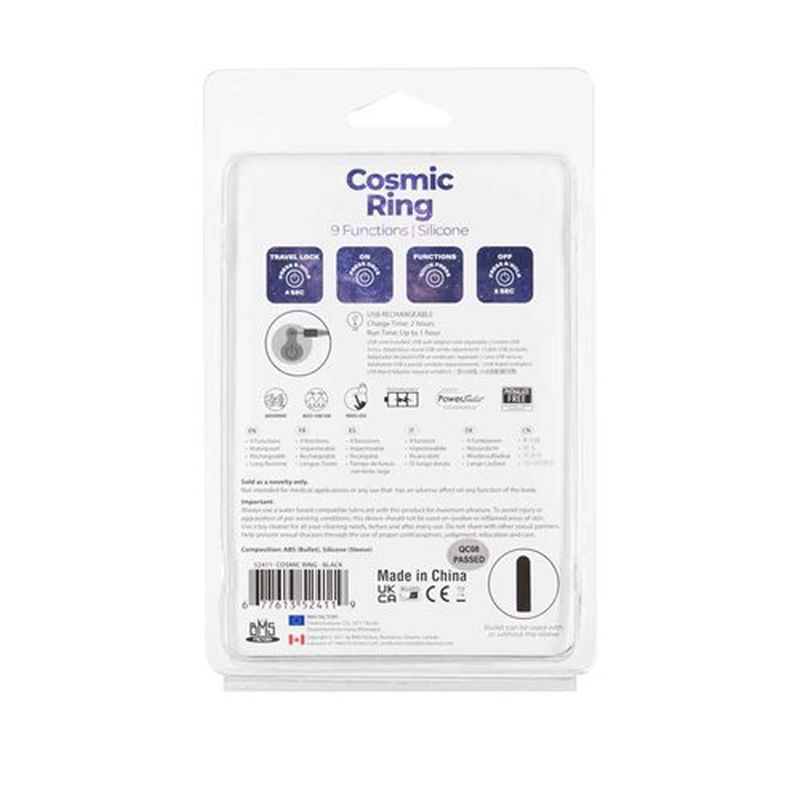 Power Bullet Cosmic Cock Ring w Bullet Black-52411