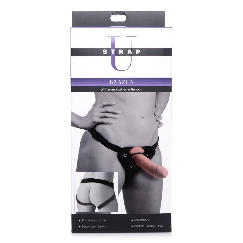 Brazen 8" Silicone Dildo w Harness Flesh-AG424-FLE