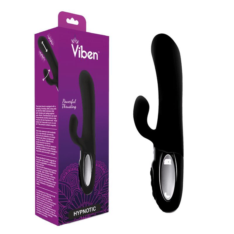 Viben Hypnotic Thrusting Rabbit Vibe w Swinging Clit Stim Black-VB-66108-BLK