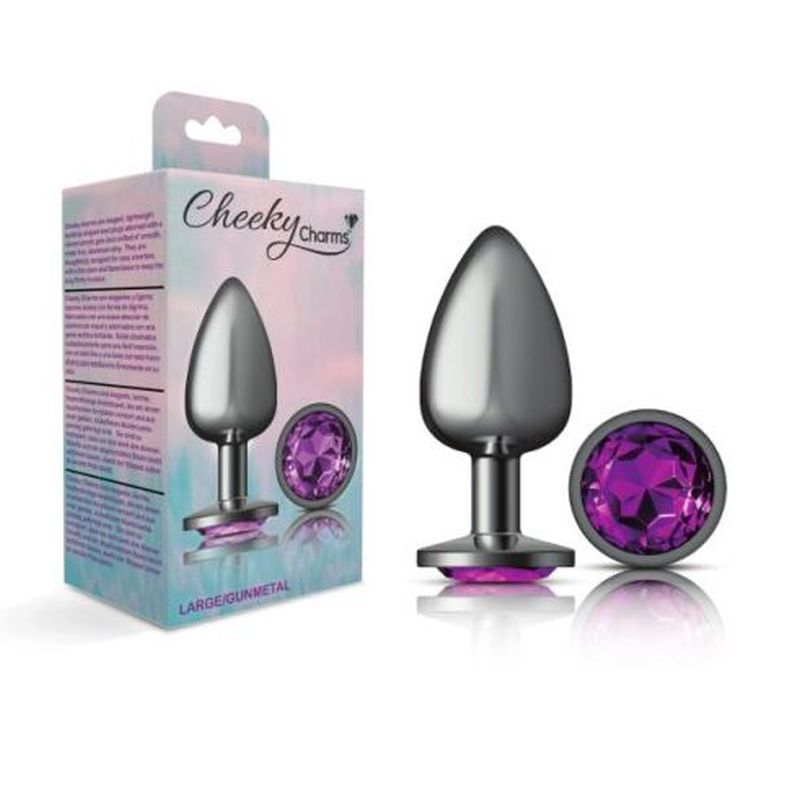 Cheeky Charms Gunmetal Round Butt Plug w Purple Jewel Large-VB-CC9125-L
