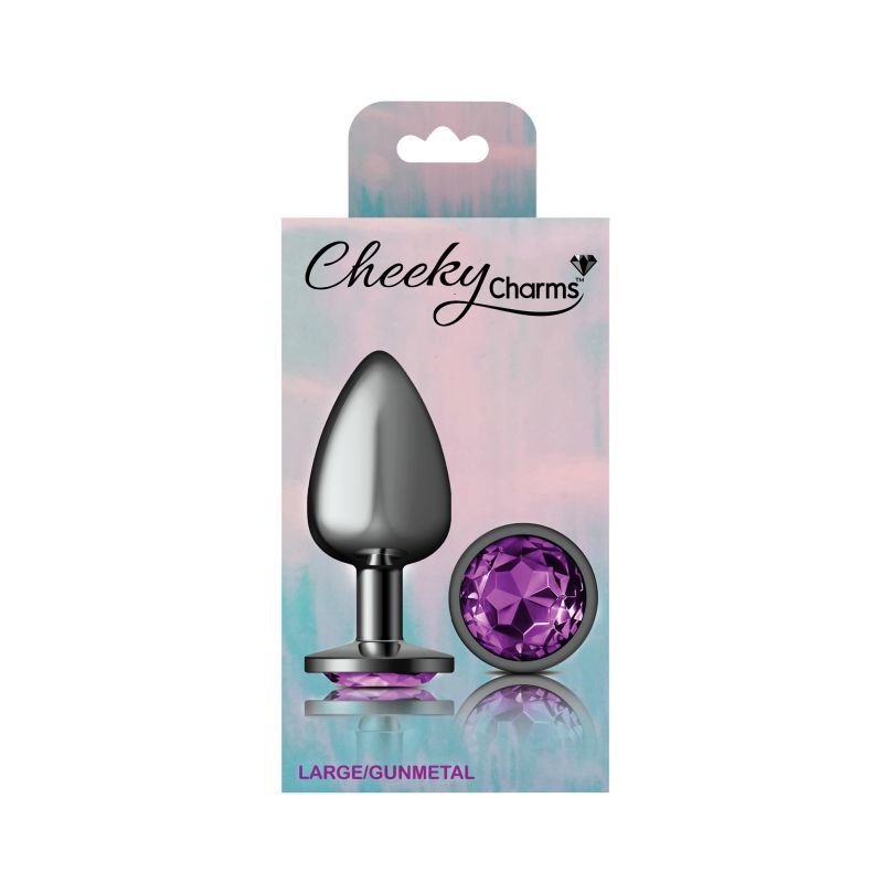 Cheeky Charms Gunmetal Round Butt Plug w Purple Jewel Large-VB-CC9125-L