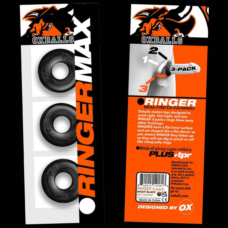 Ringer Max 3 Pc Cockring Set Black-OX-3200-BLK