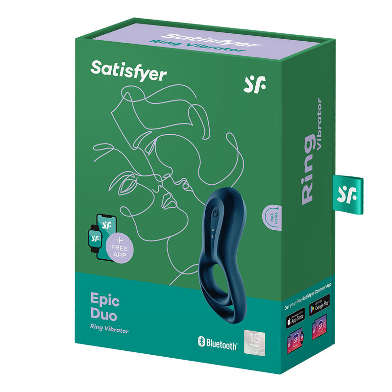 Satisfyer Epic Duo - Navy Blue USB Rechargeable Cock & Balls Ring with App Control-4009940