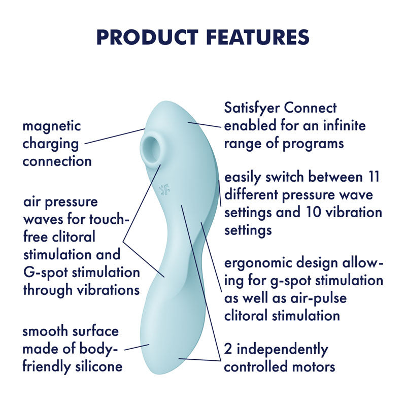 Satisfyer Curvy Trinity 5 - Blue USB Rechargeable Air Pulse Stimulator & Vibrator with App Control-4036564