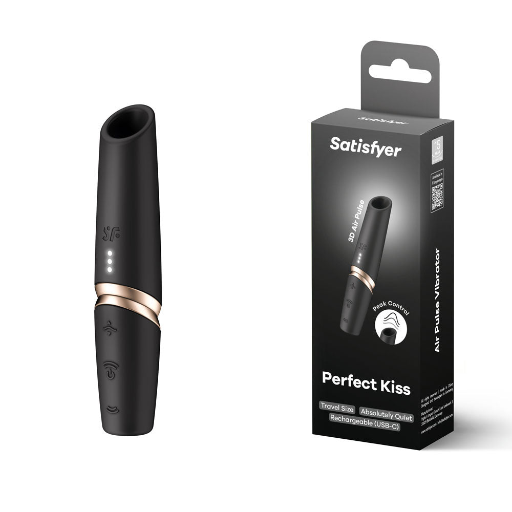 Satisfyer Perfect Kiss - Black USB Rechargeable Air Pulse Stimulator-4078496