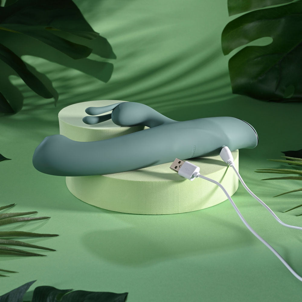 Evolved SATIN SWIRL - Green 23 cm USB Rechargeable Rabbit Vibrator with Swirling Head - EN-RS-7623-2