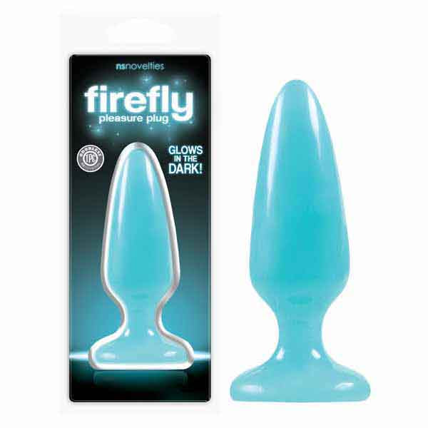 Firefly Pleasure Plug - Glow-in-the-Dark Blue 12.7 cm (5) Medium Butt Plug-NSN-0475-37