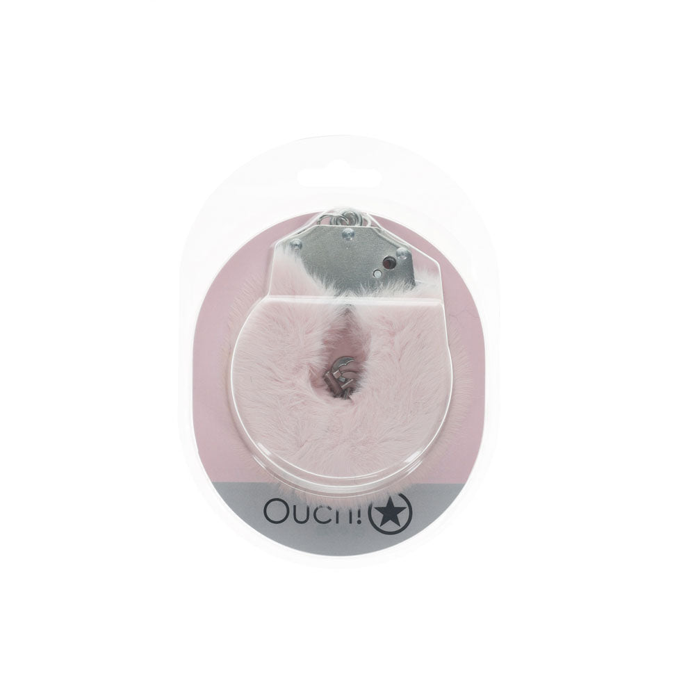 OUCH! Heavy-Duty Fluffy Cuffs - Powder Pink - Powder Pink Fluffy Restraints-OU1046PPNK