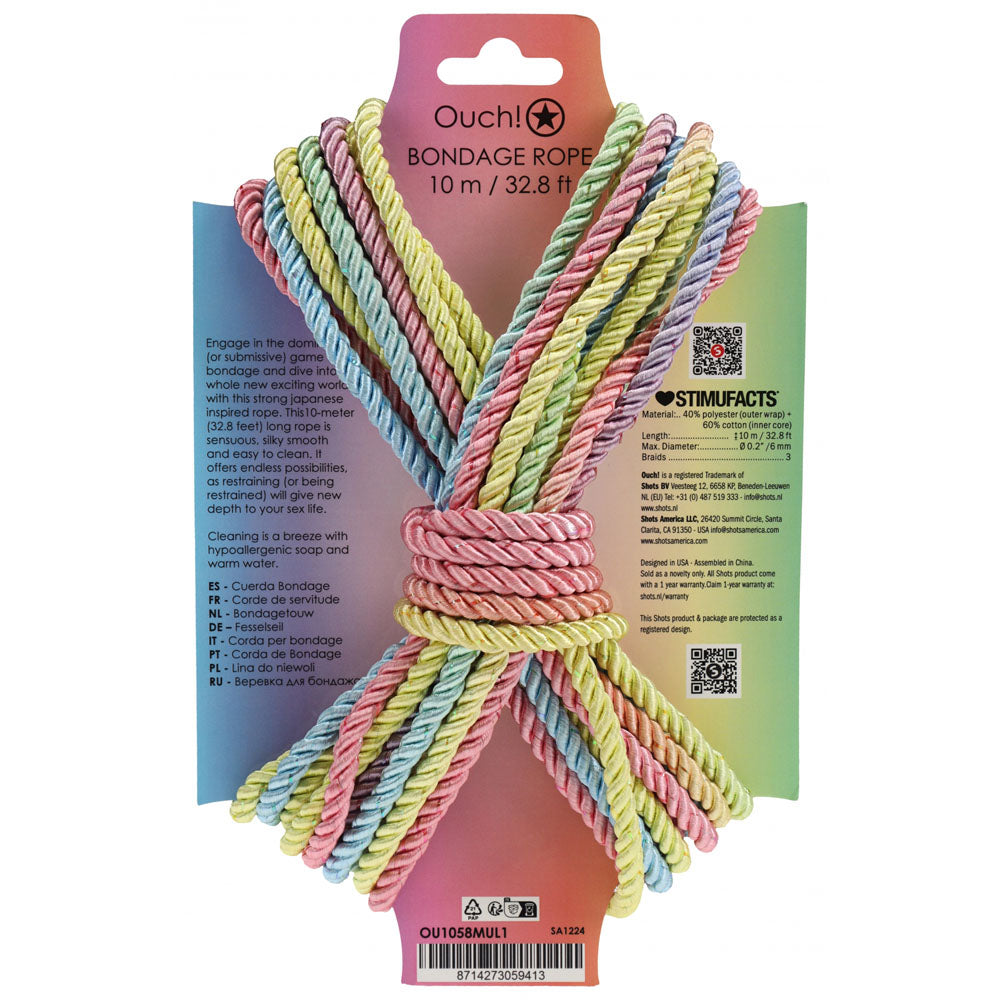 OUCH! Bondage Rope - 10 M - Multicolour 1 - Multicoloured Nylon Bondage Rope - 10 metre Length-OU1058MUL1