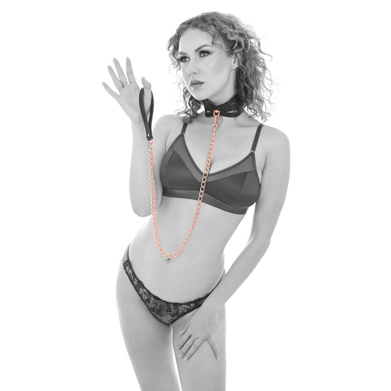 Sex & Mischief Brat Collar & Leash - Rose Gold/Black Restraint-SS09841