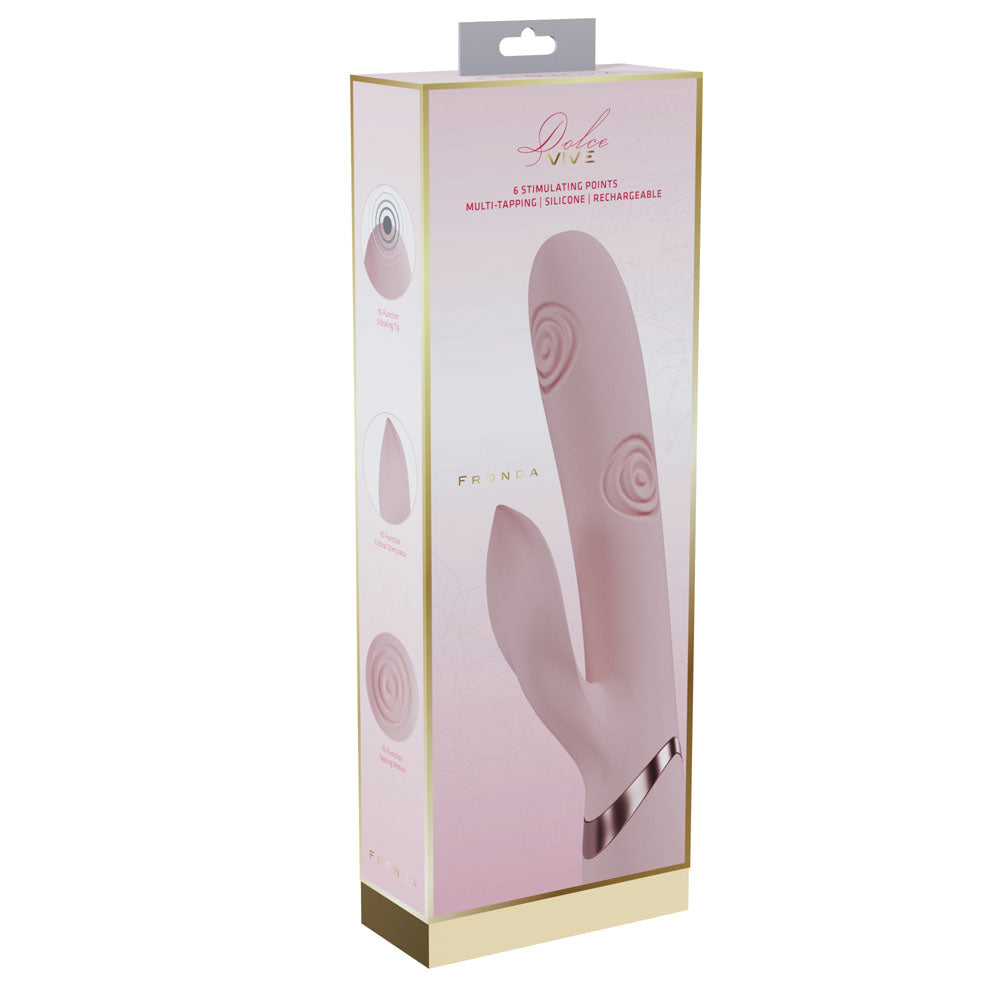 VIVE Fronda - Pink - Pink 25 cm USB Rechargeable Tapping Rabbit Vibrator-VIVE064PNK