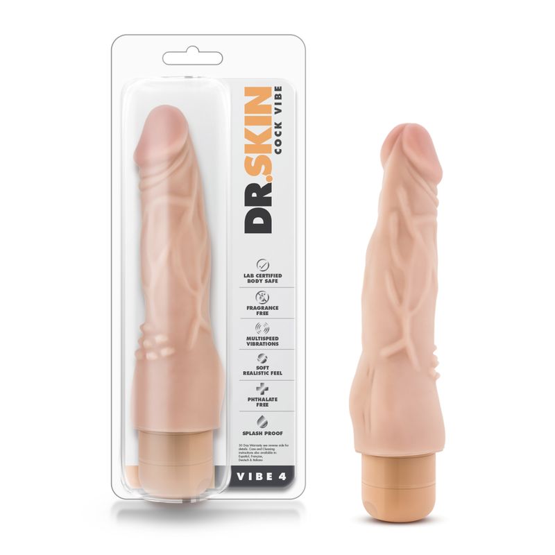 Dr Skin Cock Vibe 4 8in Vibrating Cock Beige-BL-10123