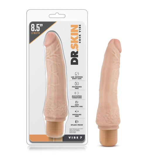 Dr Skin Cock Vibe 7 8.5in Vibrating Cock Beige-BL-11323