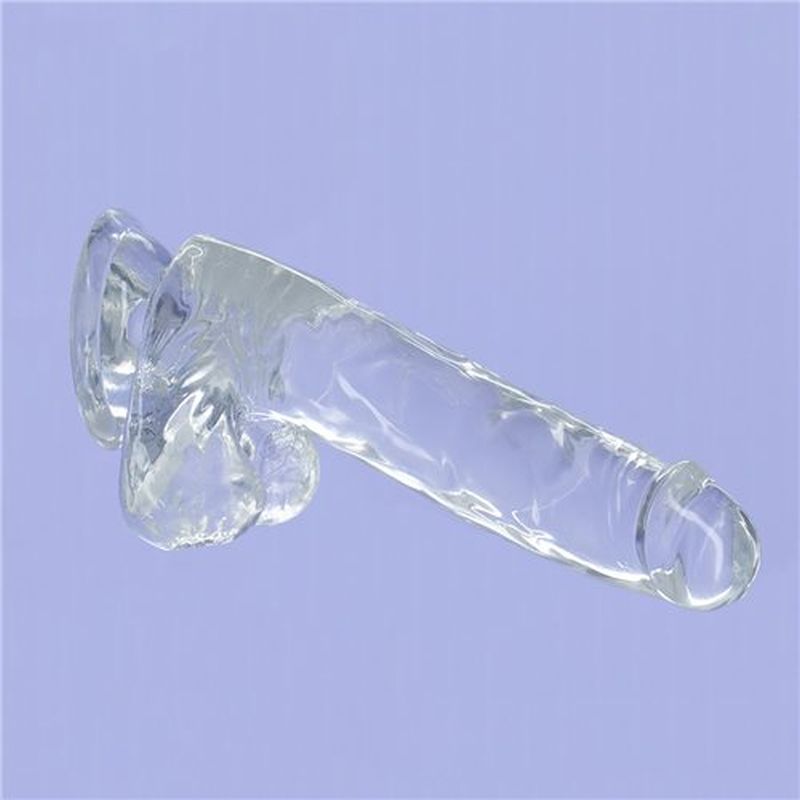 Crystal Dildo w Balls 8in Clear-863-20