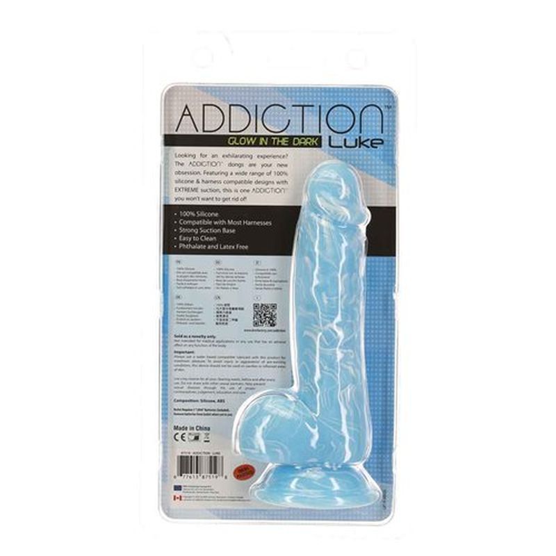 Luke 7.5in Glow in the Dark Dildo w Balls Blue-87519