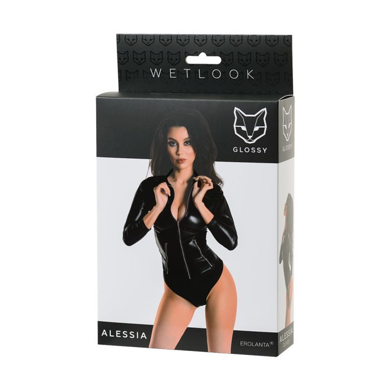 Glossy Wetlook Bodysuit w Zip Alessia-955024-M