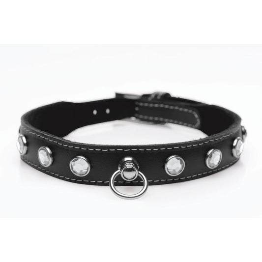 Bling Vixen Leather Choker w Clear Rhinestones-AG800-CLR