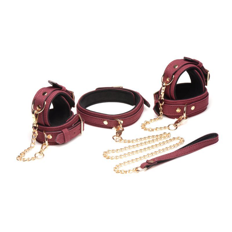6 Pc Velvet Bondage Set Burgundy-AG882-BUR