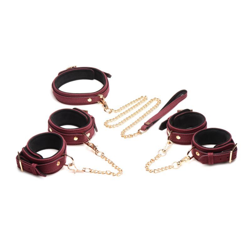 6 Pc Velvet Bondage Set Burgundy-AG882-BUR