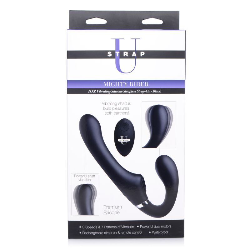 Mighty Rider 10X Strapless Strap-On Black w Remote-AG557-BLK
