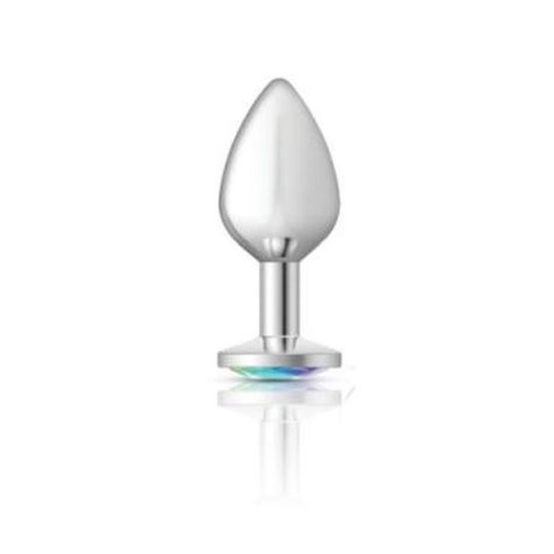 Cheeky Charms Silver Round Butt Plug w Clear Iridescent Jewel Large-VB-CC9116-L