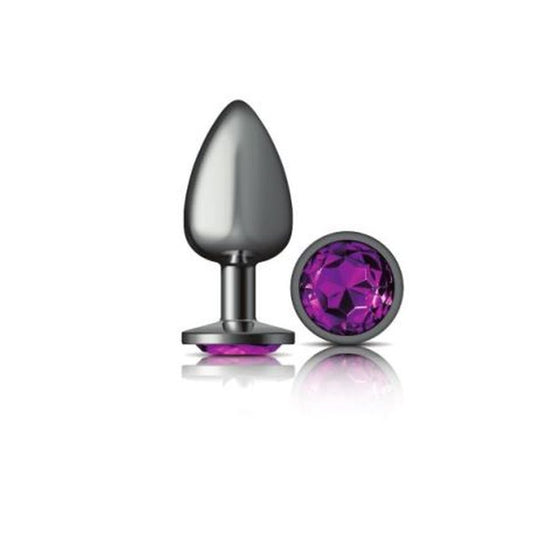 Cheeky Charms Gunmetal Round Butt Plug w Purple Jewel Large-VB-CC9125-L