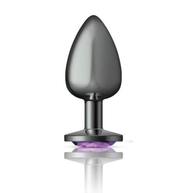 Cheeky Charms Gunmetal Round Butt Plug w Purple Jewel Large-VB-CC9125-L