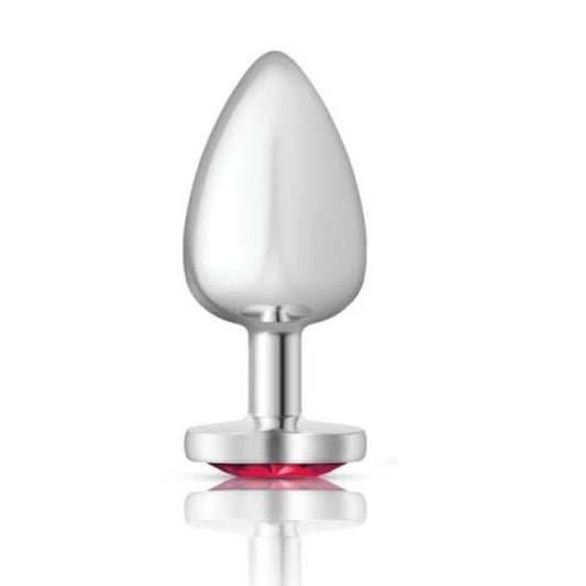 Cheeky Charms Silver Metal  Butt Plug w Heart Pink Jewel Large-VB-CC9131-L