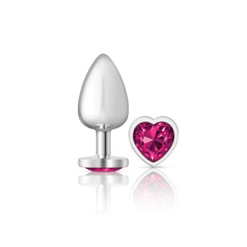 Cheeky Charms Silver Metal  Butt Plug w Heart Pink Jewel Large-VB-CC9131-L