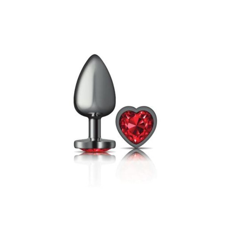 Cheeky Charms Gunmetal  Butt Plug w Heart Red Jewel Large-VB-CC9137-L