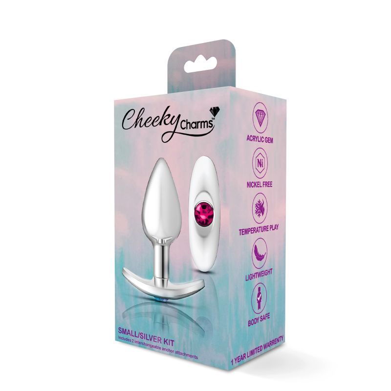 Cheeky Charms Silver Anchor Butt Plug  w Clear and Teal Jewel Kit-VB-CC9141-S