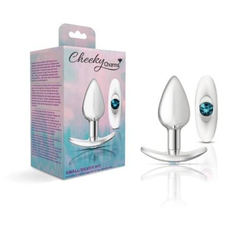 Cheeky Charms Silver Anchor Butt Plug w Clear and Pink Jewel Kit-VB-CC9140-S