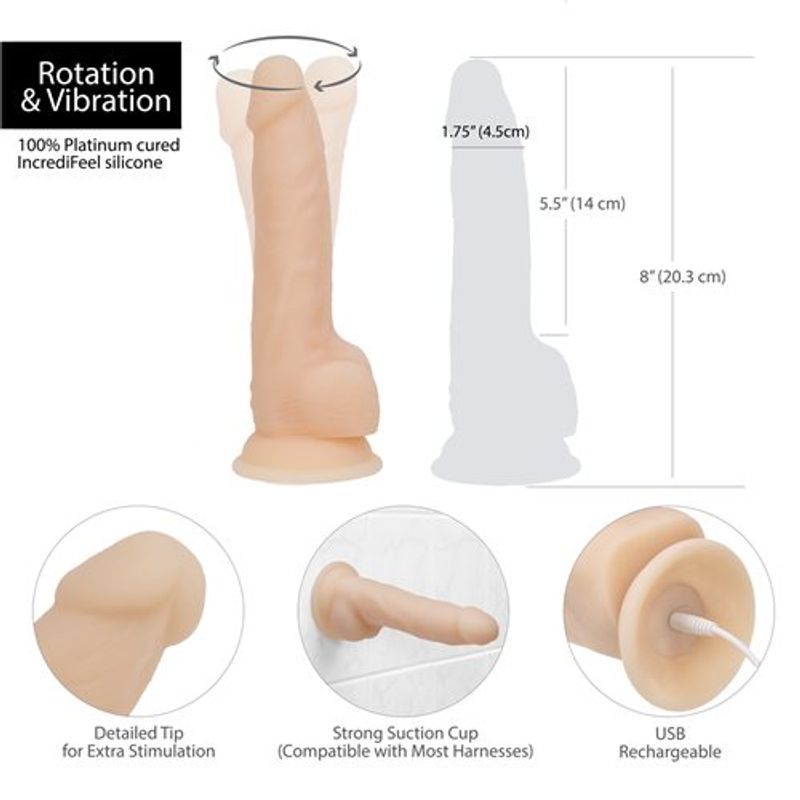Rotating 8in Vibrating Dildo w Remote Vanilla-88125