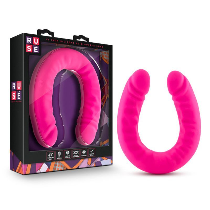 Ruse Silicone Slim 18in Hot Pink Double Dong-BL-32290