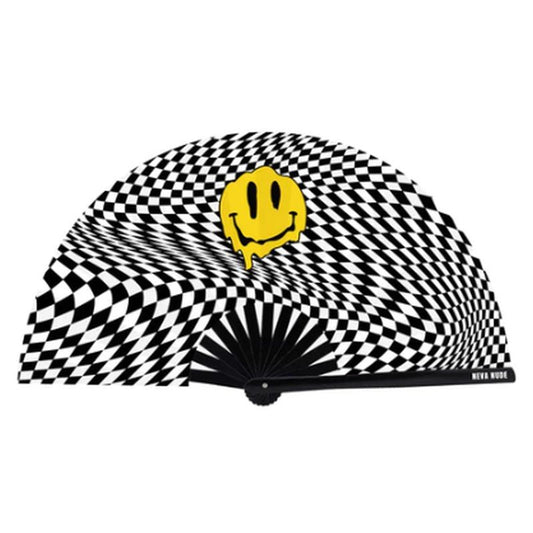 Trippy Checkers Melty Face Blacklight Folding Fan-FAN-CHK-03