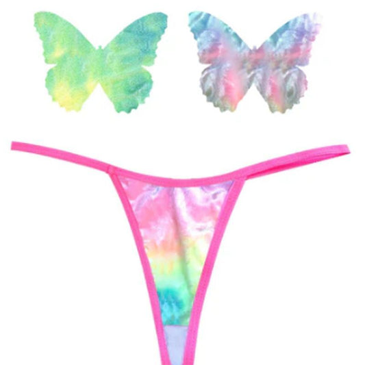 Rainbow Sherbet Tie Die Butterfly Pastie and Panty Set-GST-RST-NK