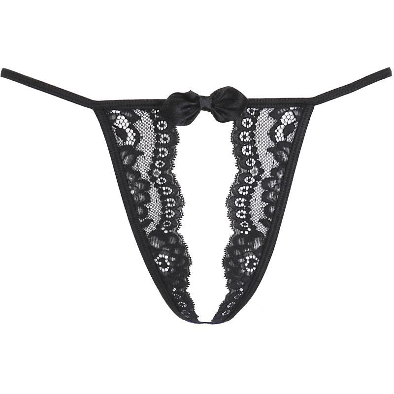 Lace Open Front G-String Black-V-9818-BLK-S