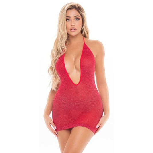 Love Bite Plunge Halter Dress Red-25111-RED-O/S