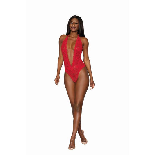 Dreamgirl Heart Back Deep V-Neck Teddy Red-8694-RED-O/S