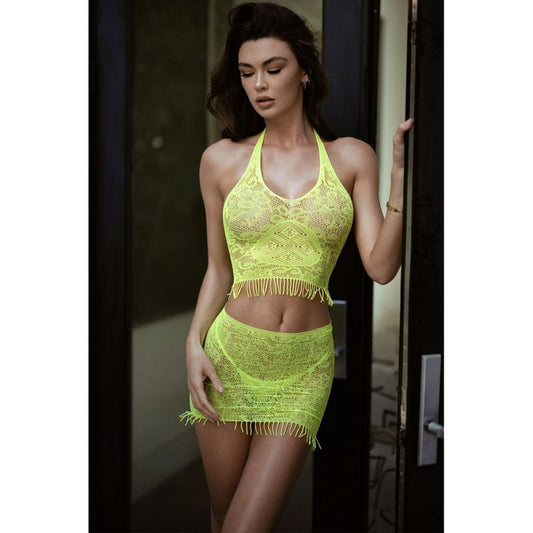 Eyelash Lace 2 Pc  Bodystocking with Thong Neon Yellow-818JT178-NEO-O/S