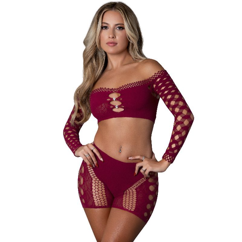 Stella Crop Top And Short Set Burgundy-S176-BRG-O/S