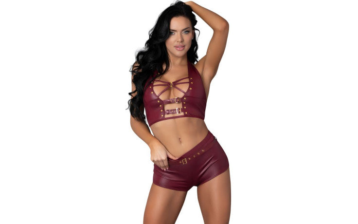 Thalia Burgundy Tease Two Piece Set