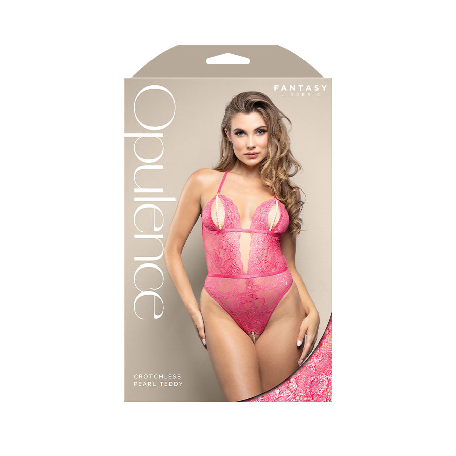OPULENCE Crotchless Pearl Teddy ML - Pink - M/L Size - 2637HPK-ML-B