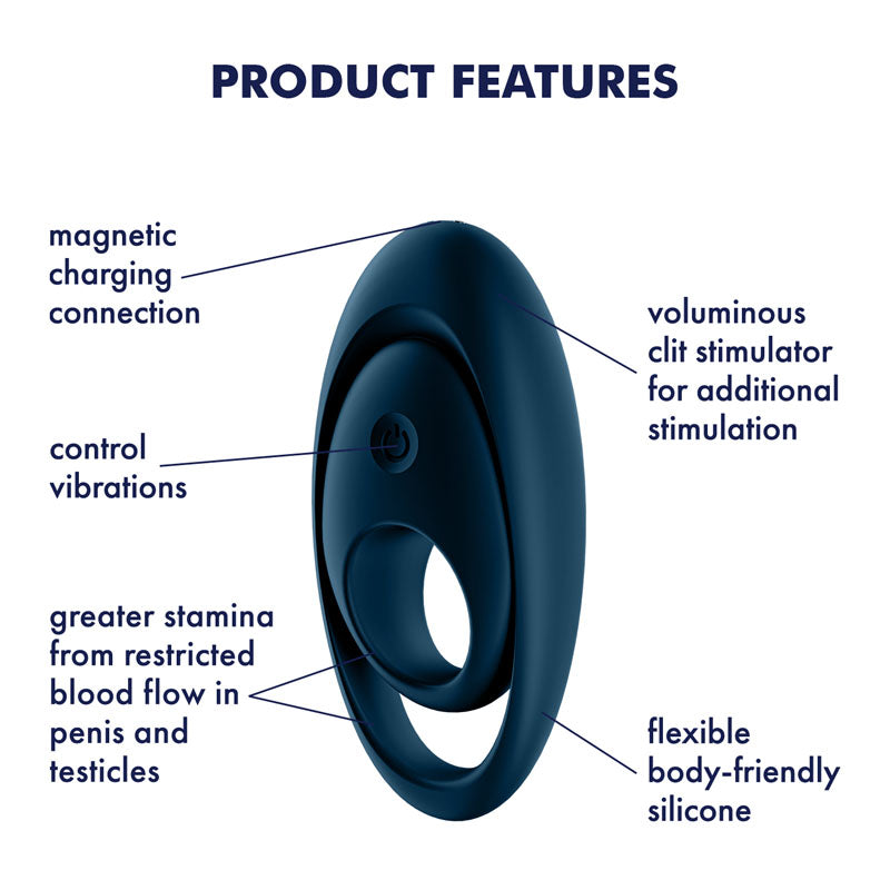 Satisfyer Glorious Duo - Dark Blue USB Rechargeable Cock & Balls Ring-4009919
