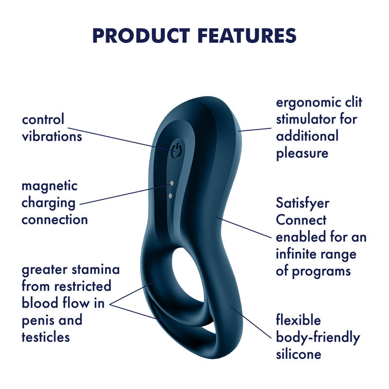Satisfyer Epic Duo - Navy Blue USB Rechargeable Cock & Balls Ring with App Control-4009940
