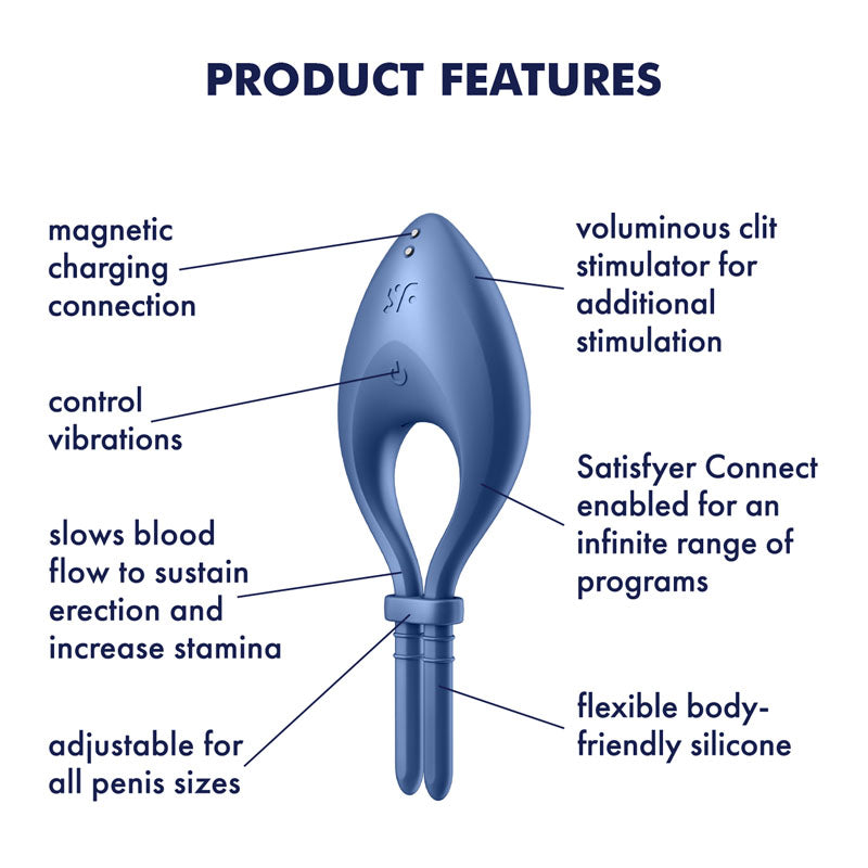 Satisfyer Bullseye - Blue - Blue Vibrating Adjustable Lasso Cock Ring-4018362