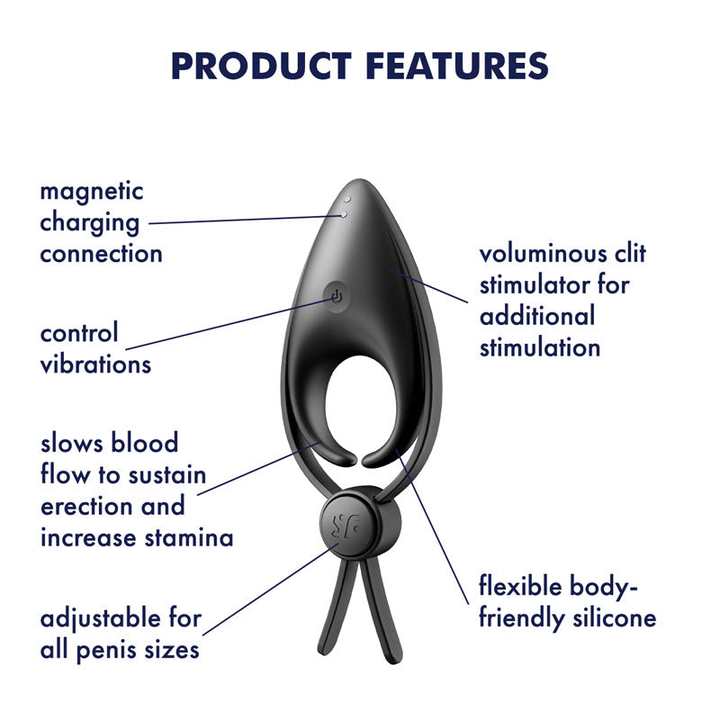 Satisfyer Sniper - Black - Black Vibrating Adjustable Lasso Cock Ring-4018386