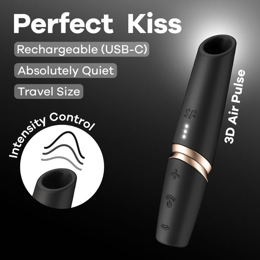 Satisfyer Perfect Kiss - Black USB Rechargeable Air Pulse Stimulator-4078496